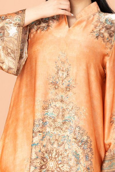 IKKXA Mandarin Collar Printed Jalabiya