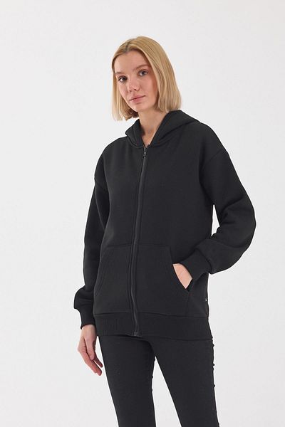 FİHA Unisex Plus Size Oversize Frakli Hooded Sweat - Black
