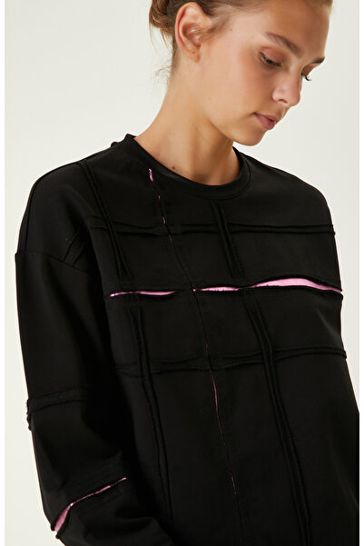 Network Pamuklu Siyah Baskı Detaylı Sweatshirt