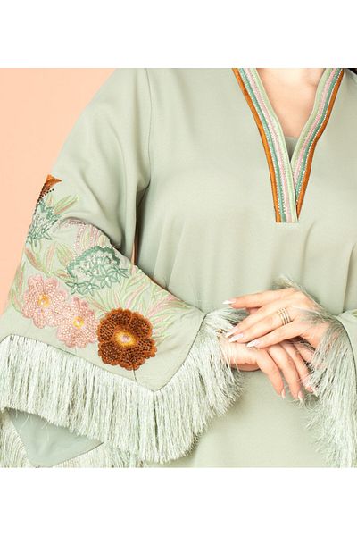 IKKXA Shimmer Detail Sleeves Embroidered Jalabiya