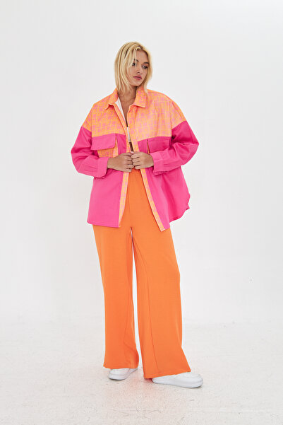 Kutaf Renkli Oversize Geniş Kalıp Gömlek Ceket