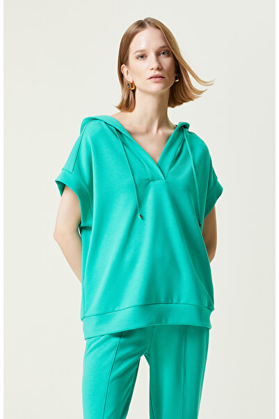 Network Yeşil Kısa Kollu Kapüşonlu Sweatshirt