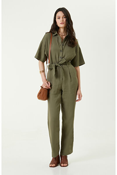 Network Kısa Kollu Haki Keten Tulum