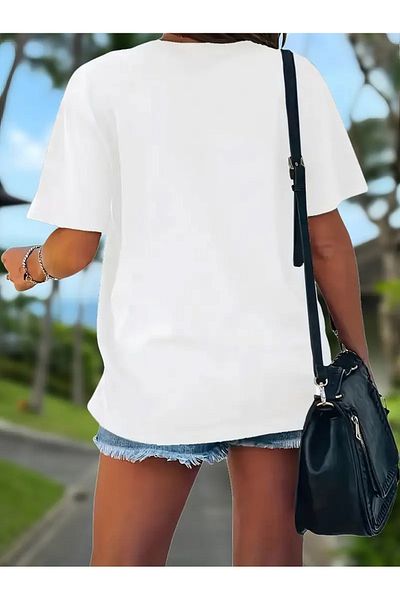 WOODROFFE Μαύρο Λευκό Γυναικείο T-Shirt με λαιμόκοψη σε V - Leopard Printed Oversize