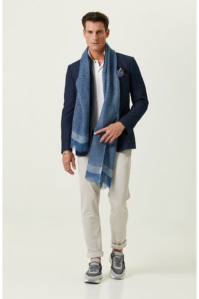 Network Blue Dotted Men's Linen Shawl