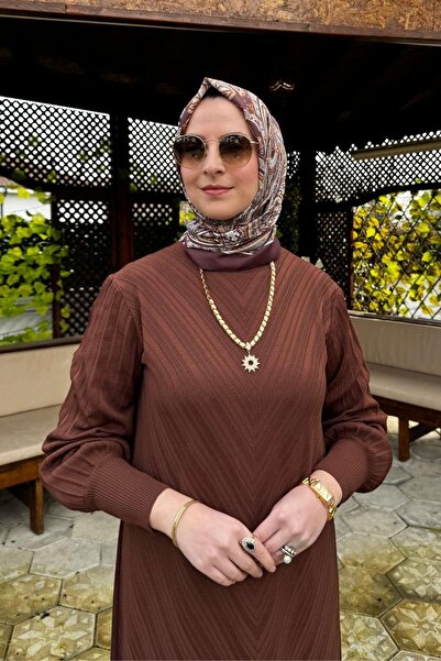 Rabia Şamlı Yağmur Triko Elbise Kahve
