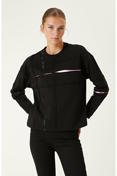 Network Pamuklu Siyah Baskı Detaylı Sweatshirt
