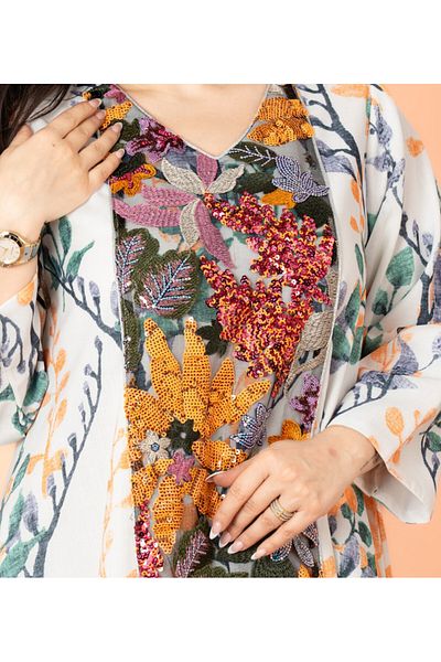 IKKXA Embroidery Applique Wide Cut Jalabiya