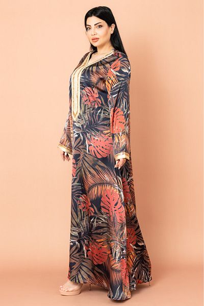 IKKXA Leaves Pattern Embroidered Jalabiya
