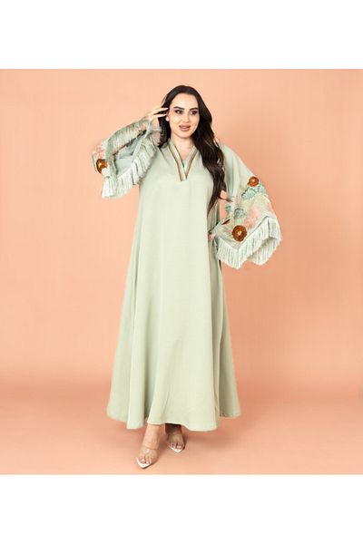 IKKXA Shimmer Detail Sleeves Embroidered Jalabiya