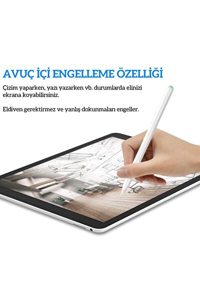 Techmaster iPad Air 4 5 Pro 11 12.9 Mini 6 Uyumlu Kablosuz Şarj Palm Rejection Stylus Kalem