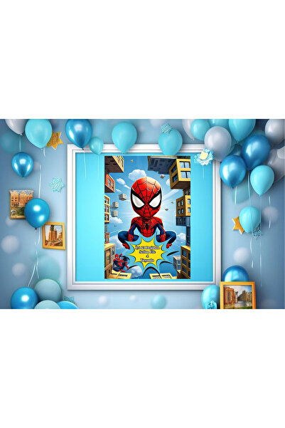 SPIDERMAN Temalı Doğum Günü Temalı Kişiye Özel Isimli 70x100 Cm Ölçüsünde Bra...