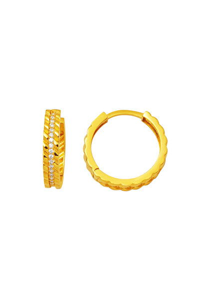 Bilezikci Burma İşlemeli 14 Ayar Altın Kadın Halka Küpe