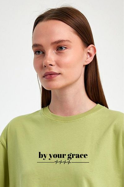 FİHA /2513-UNISEX OVERSIZE PRINTED O-NECK TSHIRT - ΠΡΑΣΙΝΟ ΦΥΣΤΙΚ