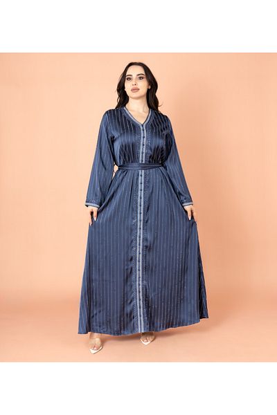 IKKXA Embellished Stripes V-neck Jalabiya