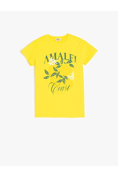 Koton Print Detailed Short Sleeve Cotton Yellow Girl's T-Shirt 5Skg10271Ak