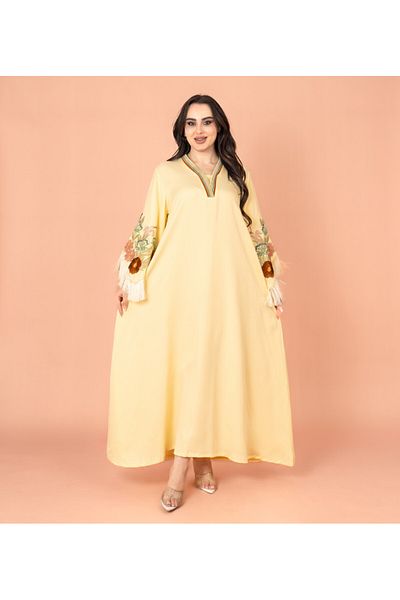 IKKXA Shimmer Detail Sleeves Embroidered Jalabiya