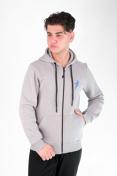 MODA 3 Thread Hooded Zippered Gray Sweatshirt with Fleece Inside