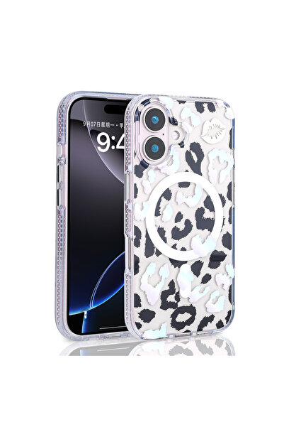 UnDePlus Apple iPhone 16 Kılıf Leopar Desenli Magsafe Şarj Uyumlu Jago Kapak