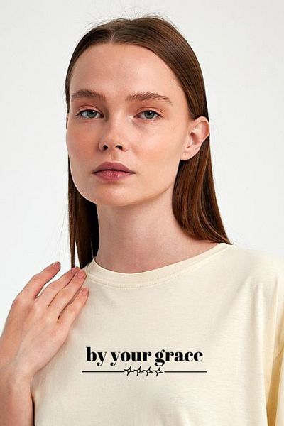 FİHA /2513-UNISEX OVERSIZED ΕΚΤΥΠΩΜΕΝΟ T-SHIRT - EKRU