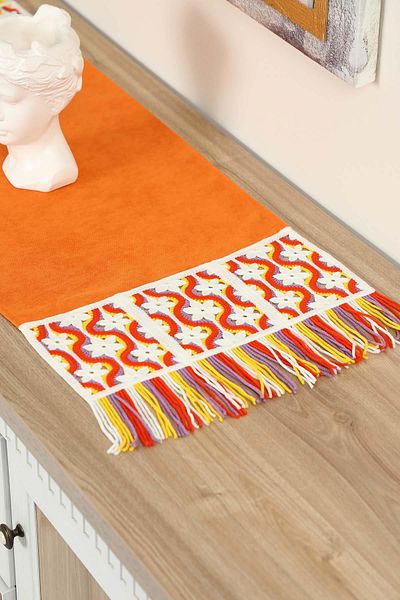 Aisha's Design 90X30 cm Colorful Fringed Runner - Motif, R-97K