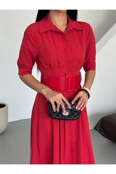 Appleline Red Lucy Fabric - Maxi Length, Half Sleeve and Belt Dress
