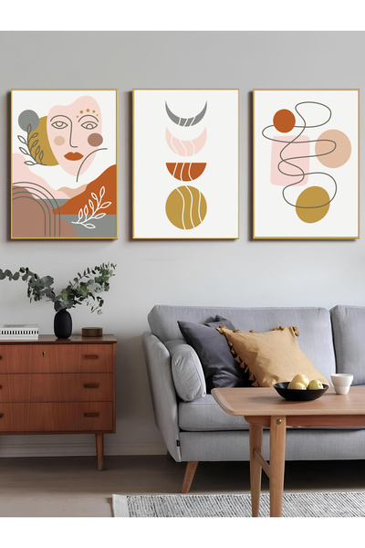 ARTCASTLE Set de 3 tablouri cu ramă din lemn, colț abstract