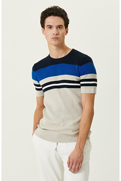 Network Saks Mavisi Beyaz Kısa Kollu Triko Kazak