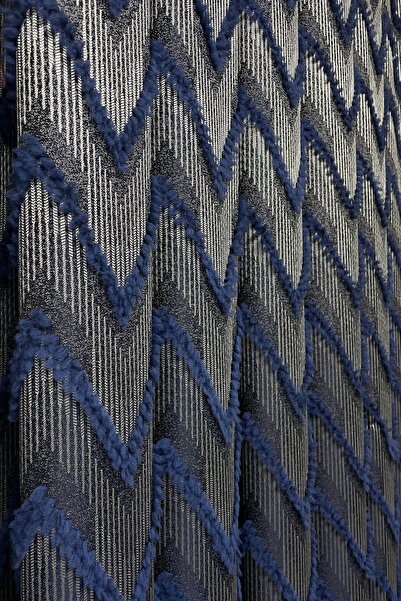 Cortibo Verona Patterned Background Curtain Navy Blue - Without Piles