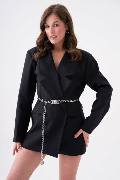 bayansepeti Silver Chain Belt with Locket Buckle 7350