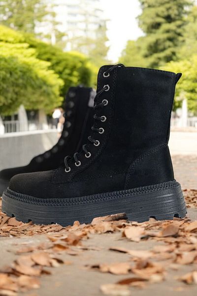 yagmurberen Women's Suede Boots with Lace-Up Side Zipper