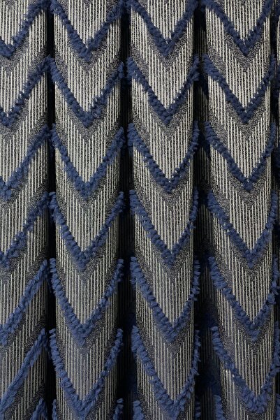 Cortibo Verona Patterned Background Curtain Navy Blue - Without Piles