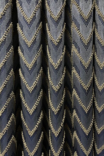 Cortibo Verona Patterned Background Curtain Navy Blue & Mink - Without Piles