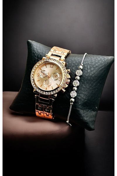 pullmarkt Taşlı Bileklik + Casual Serisi - Kadın Kol Saati Taşlı saat seti