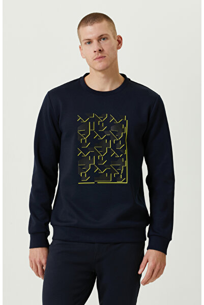 Network N-Tech Lacivert Bisiklet Yaka Baskılı Sweatshirt