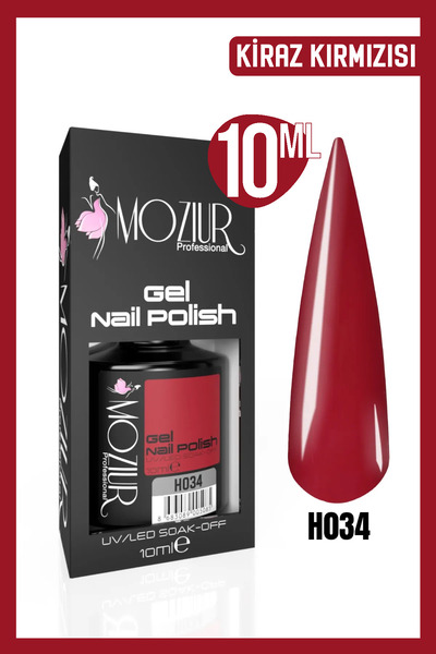MOZIUR Kalıcı Oje Uv Led H034 (KİRAZ KIRMIZISI) 10ml