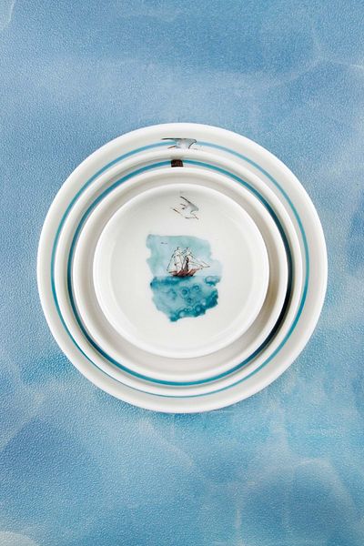 Bursa Porselen Dekor Seaside 4 Size Porcelain Plates Set