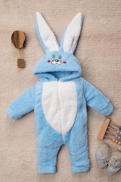 Mai Perla Welsoft Hooded Zippered Rabbit Patterned Baby Jumpsuit