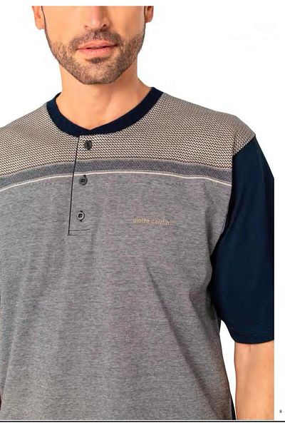 Pierre Cardin Set de pijamale Safari din 3 piese pentru bărbați, cu pantaloni scurți din jacquard