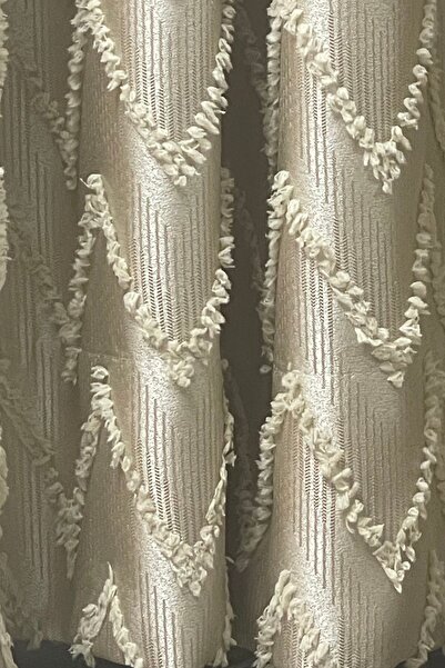 Cortibo Verona Patterned Background Curtain Beige - Without Pleats