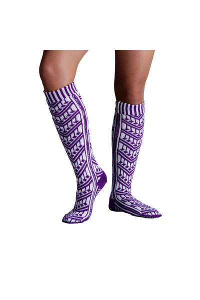 Armelit Kadın Çorap Karadeniz Trabzon Yöresel Desen Gündelik Uzun Dokuma Çorap Mor