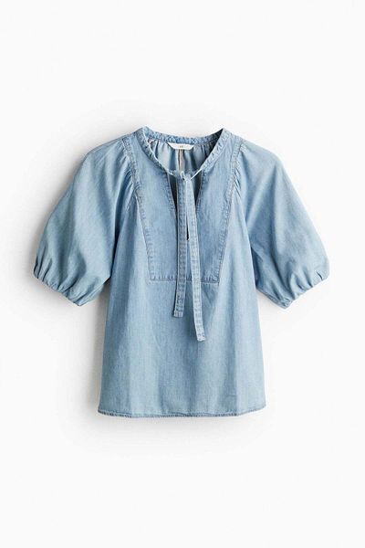 H&M Tie-neck Denim Blouse