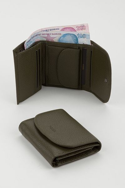Fossil Boxed Genuine Leather Khaki Small Size Multi-Compartment Women's Hand Portfolio Card Holder Wallet