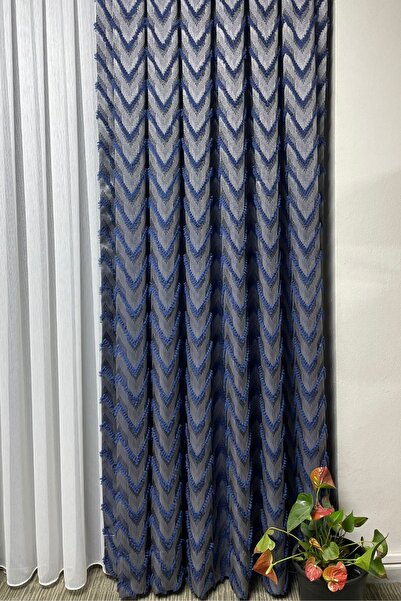 Cortibo Verona Patterned Background Curtain Navy Blue - Without Piles