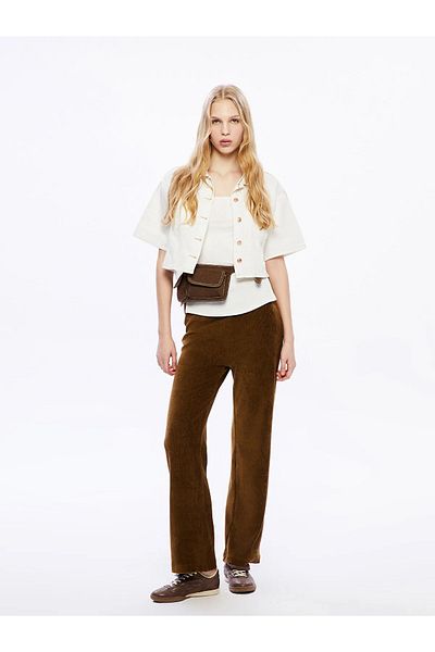 LC Waikiki Xside Khaki Elastic Waist Velvet Women's Trousers