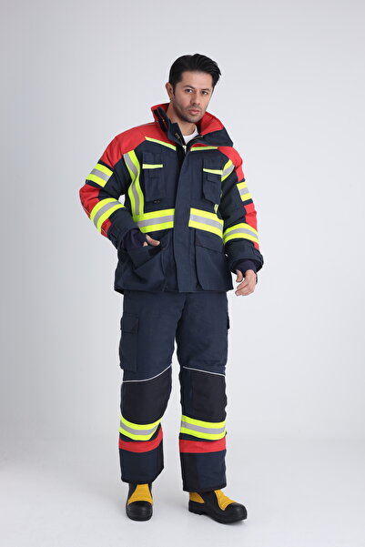 YAREN TEKSTİL Firefighter Outfit Coat Overalls Trousers Navy Blue Set