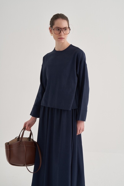 EBU Prive Kadın Cupra Etek Bluz Takım Lacivert