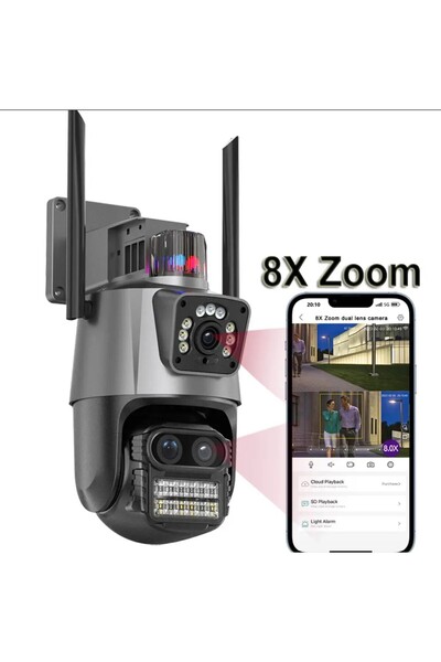 qasul Su Geçirmez 9MP Çift Lensli 8X Zomlu Wifi PTZ Pollis Çakarlı GÜvenlik K...