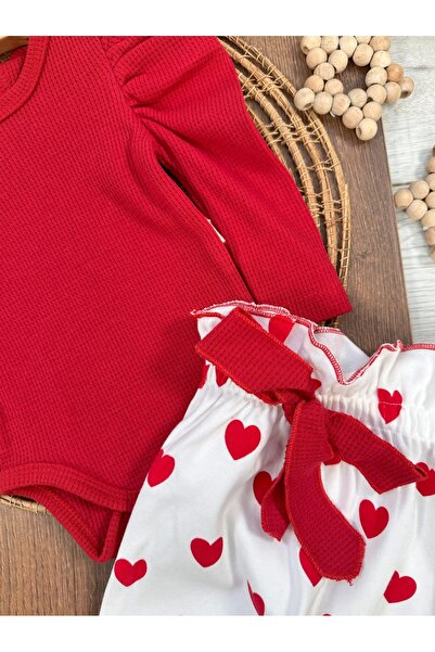 Babydonat Heart Printed Bandana 3-Piece Luxury Waffle Baby Girl Set