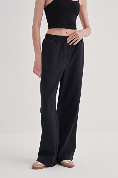 EBU Prive Women's Steel Knitted Palazzo Trousers Navy Blue